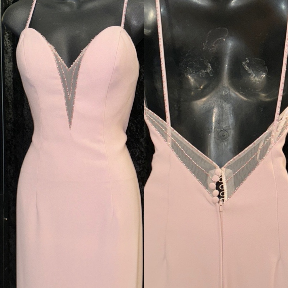 Elegant Blush Silver Crepe Gown